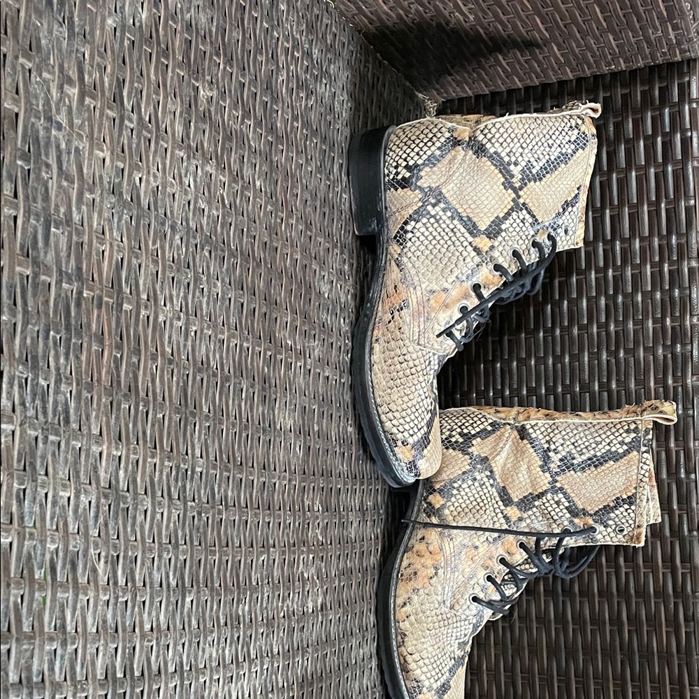 Frye snakeskin pattern combat boots, worn 2x